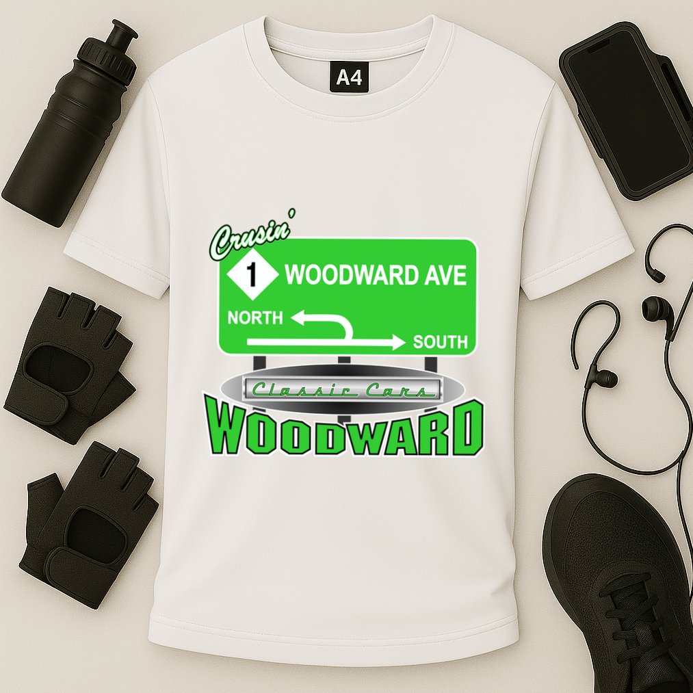 Woodward Ave Street Sign Cooling Performance Crew T-Shirt