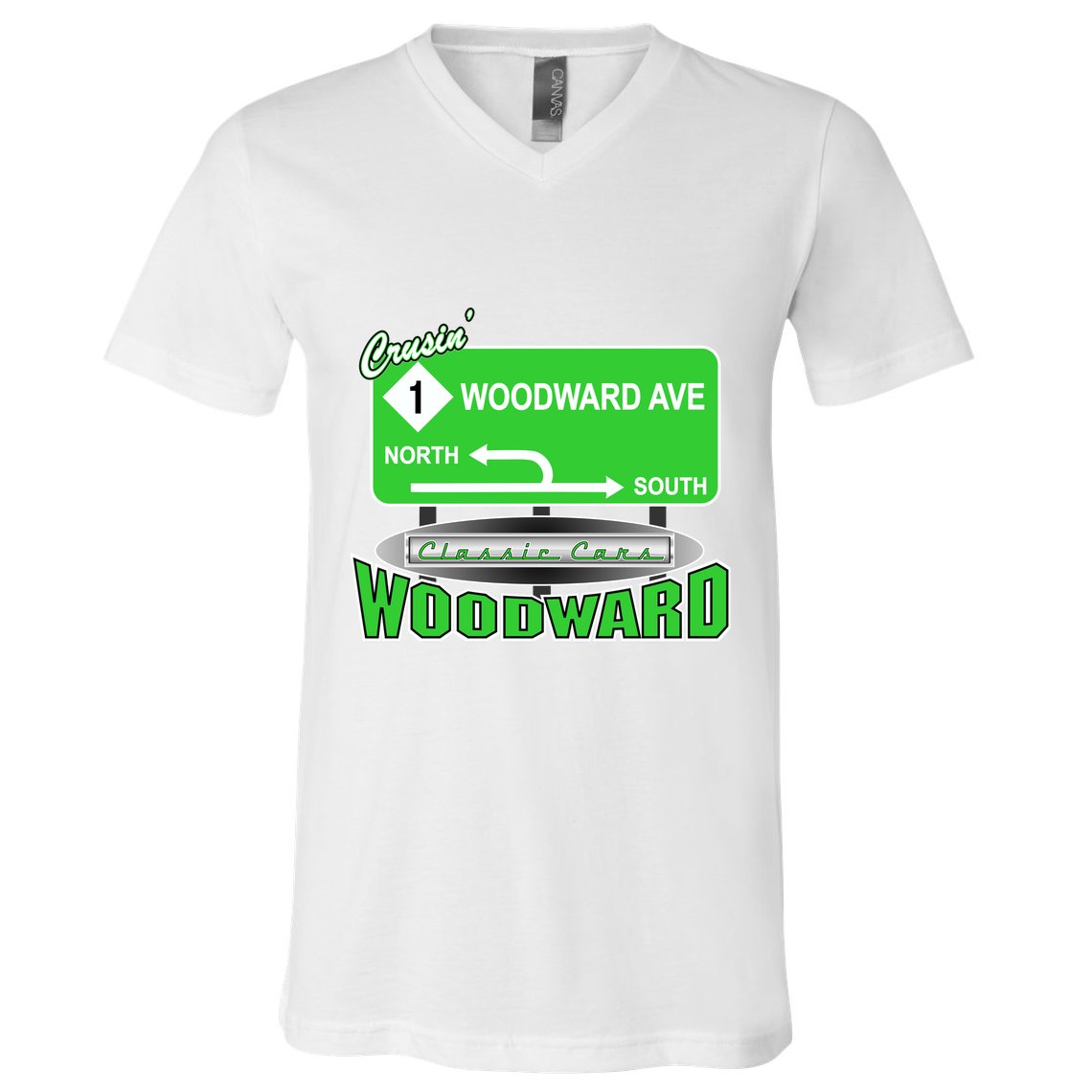 Woodward Ave Street Sign V-Neck T-Shirt