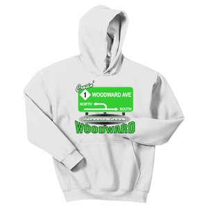 Woodward Ave Street Sign Kids Hoodie