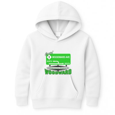Woodward Ave Street Sign Kids Hoodie