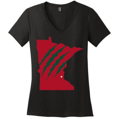 Wild Animal Scratches Through Minnesota Women's V-Neck T-Shirt