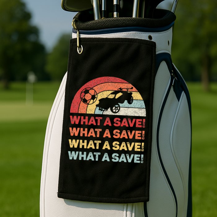 What A Save Rocket Soccer Car League Golf Towel