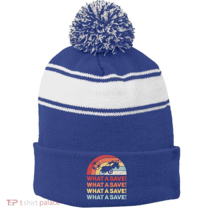 What A Save Rocket Soccer Car League Stripe Pom Pom Beanie