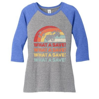 What A Save Rocket Soccer Car League Women's Tri-Blend 3/4-Sleeve Raglan Shirt