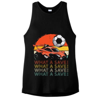 What A Save Retro Rocket Soccer Car Ladies PosiCharge Tri-Blend Wicking Tank