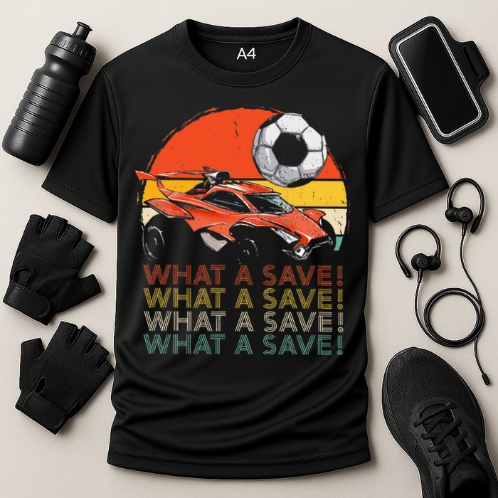What A Save Retro Rocket Soccer Car Cooling Performance Crew T-Shirt