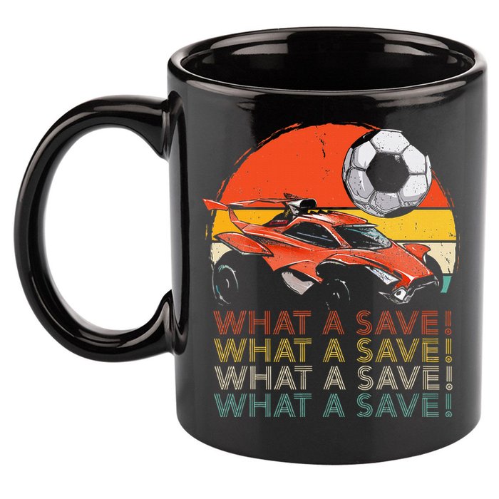 What A Save Retro Rocket Soccer Car 11oz C Handle Ceramic Mug