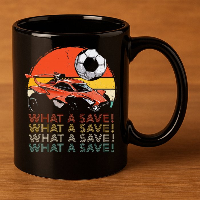 What A Save Retro Rocket Soccer Car 11oz C Handle Ceramic Mug