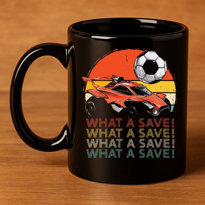 What A Save Retro Rocket Soccer Car 11oz C Handle Ceramic Mug