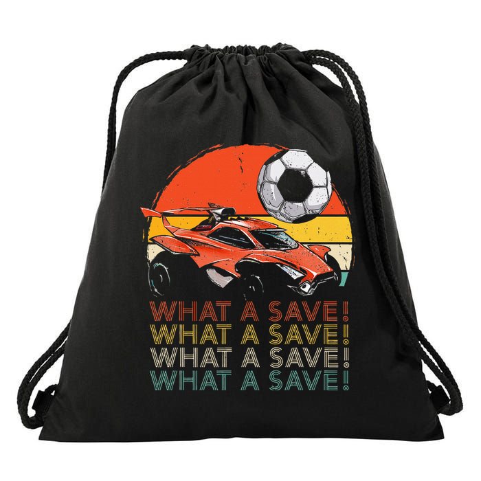 What A Save Retro Rocket Soccer Car Drawstring Bag