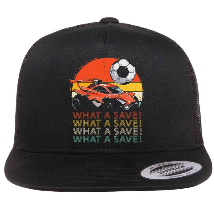 What A Save Retro Rocket Soccer Car Flat Bill Trucker Hat