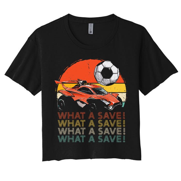 What A Save Retro Rocket Soccer Car Women's Crop Top Tee