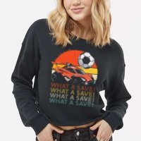 What A Save Retro Rocket Soccer Car Cropped Pullover Crew