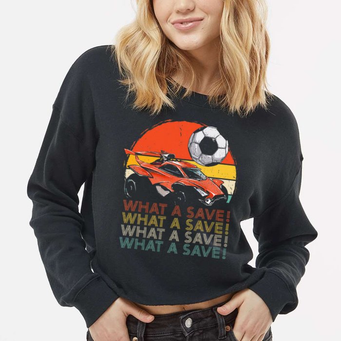 What A Save Retro Rocket Soccer Car Cropped Pullover Crew