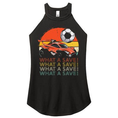 What A Save Retro Rocket Soccer Car Women's Perfect Tri Rocker Tank
