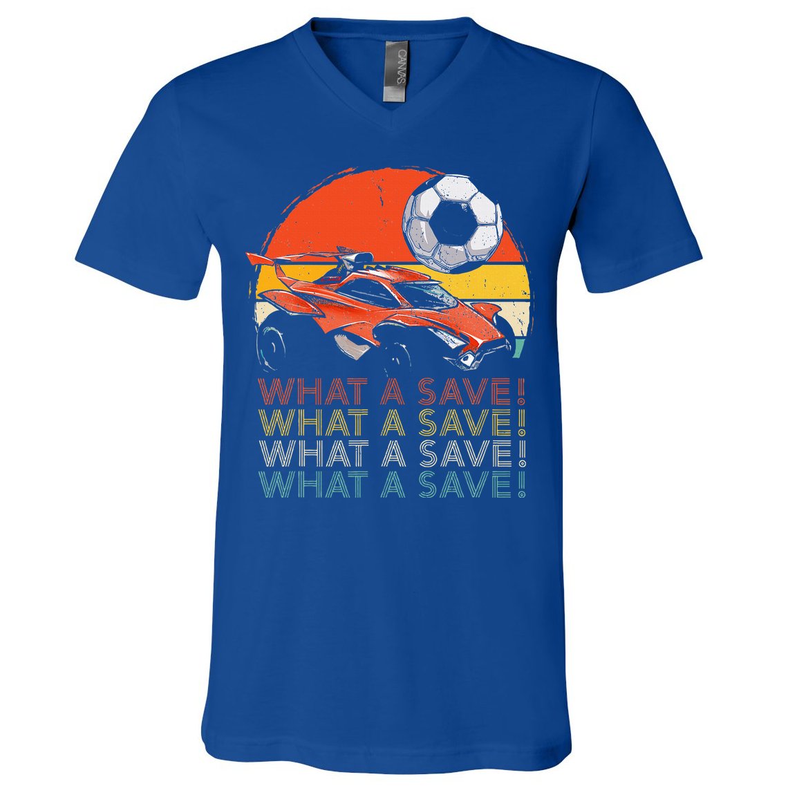 What A Save Retro Rocket Soccer Car V-Neck T-Shirt