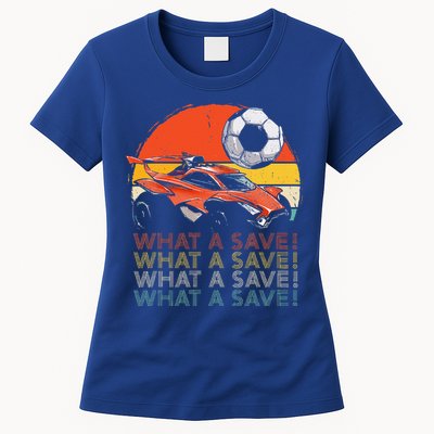 What A Save Retro Rocket Soccer Car Womens T-Shirt