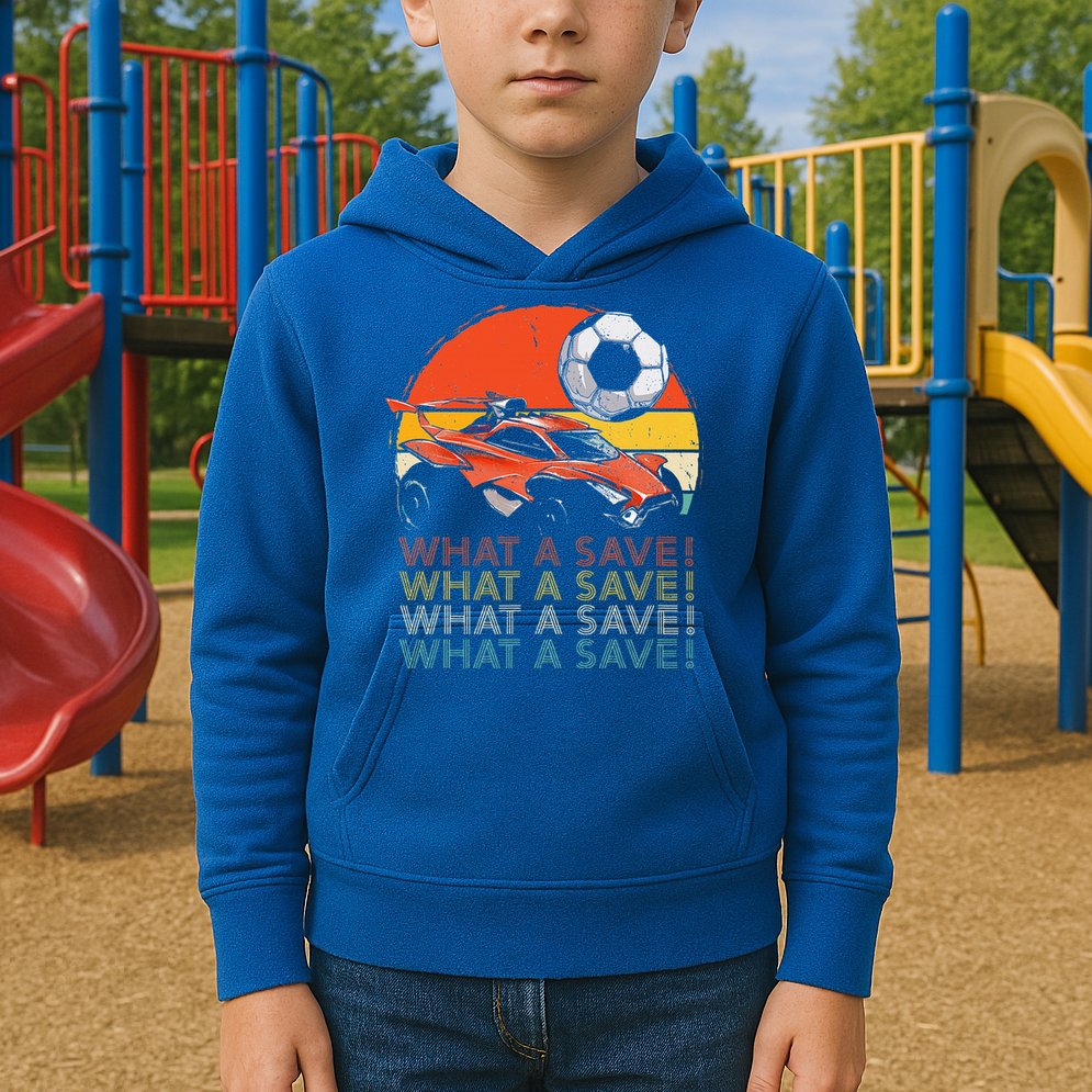 What A Save Retro Rocket Soccer Car Kids Hoodie