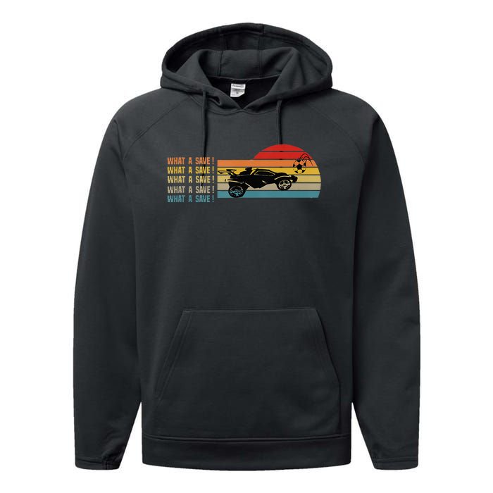 What A Save Vintage Retro Rocket Soccer Car League Performance Fleece Hoodie