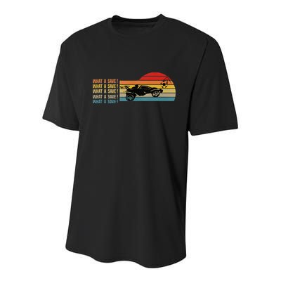 What A Save Vintage Retro Rocket Soccer Car League Youth Performance Sprint T-Shirt