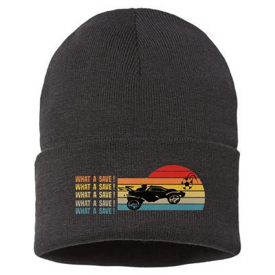 What A Save Vintage Retro Rocket Soccer Car League Sustainable Knit Beanie
