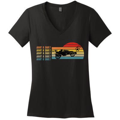 What A Save Vintage Retro Rocket Soccer Car League Women's V-Neck T-Shirt