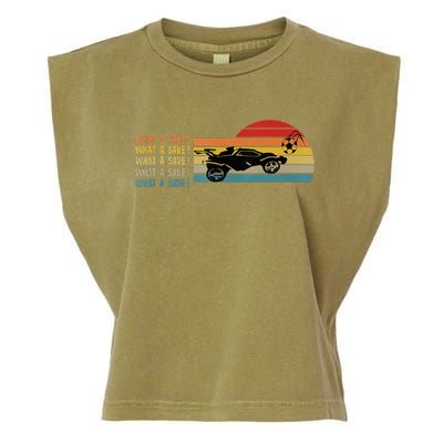 What A Save Vintage Retro Rocket Soccer Car League Garment-Dyed Women's Muscle Tee