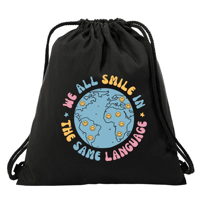 We All Smile In The Same Language Funny Esl Teacher Drawstring Bag