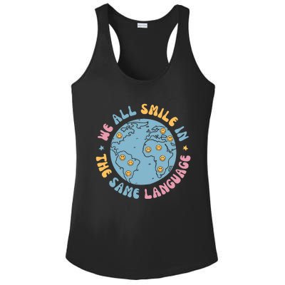 We All Smile In The Same Language Funny Esl Teacher Ladies PosiCharge Competitor Racerback Tank