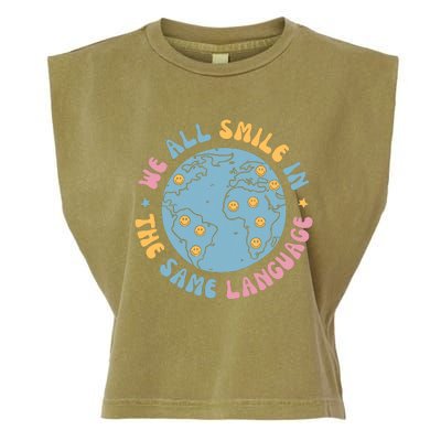 We All Smile In The Same Language Funny Esl Teacher Garment-Dyed Women's Muscle Tee