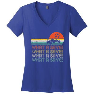 What A Save Vintage Retro Rocket Soccer Car League Women's V-Neck T-Shirt