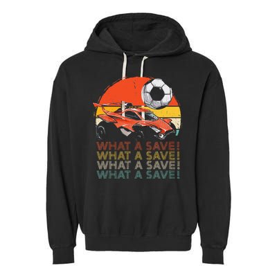 What A Save Vintage Retro Rocket Soccer Car Garment-Dyed Fleece Hoodie