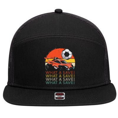 What A Save Vintage Retro Rocket Soccer Car 7 Panel Mesh Trucker Snapback Hat
