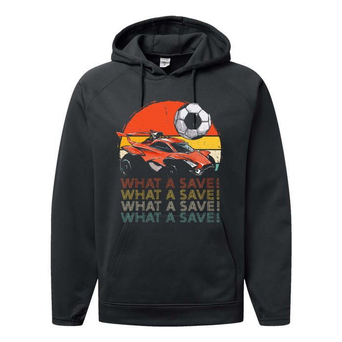 What A Save Vintage Retro Rocket Soccer Car Performance Fleece Hoodie