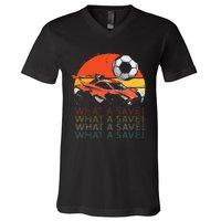 What A Save Vintage Retro Rocket Soccer Car V-Neck T-Shirt