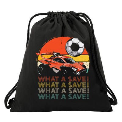 What A Save Vintage Retro Rocket Soccer Car Drawstring Bag