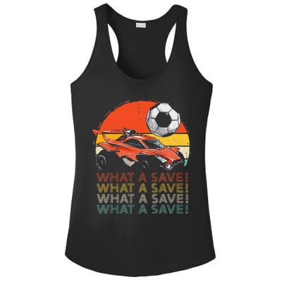 What A Save Vintage Retro Rocket Soccer Car Ladies PosiCharge Competitor Racerback Tank