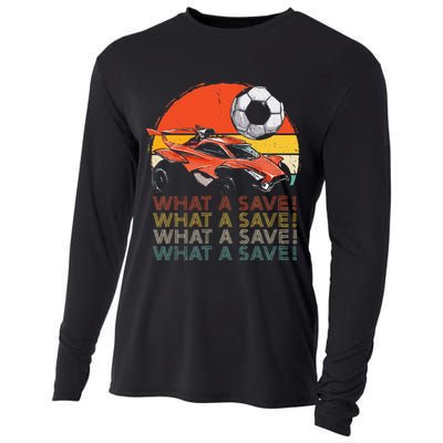 What A Save Vintage Retro Rocket Soccer Car Cooling Performance Long Sleeve Crew