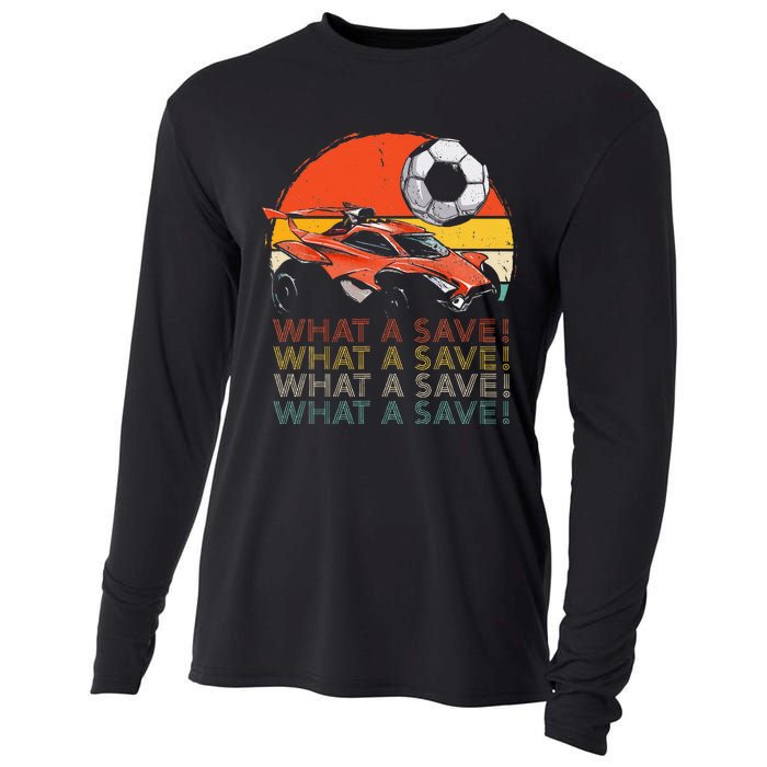 What A Save Vintage Retro Rocket Soccer Car Cooling Performance Long Sleeve Crew