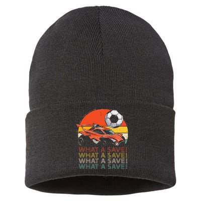 What A Save Vintage Retro Rocket Soccer Car Sustainable Knit Beanie