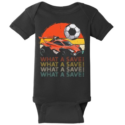 What A Save Vintage Retro Rocket Soccer Car Baby Bodysuit