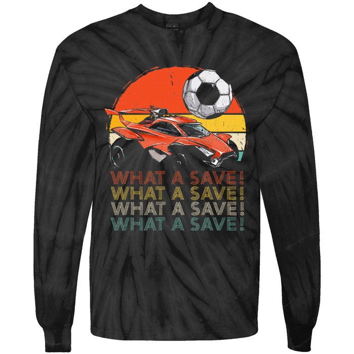 What A Save Vintage Retro Rocket Soccer Car Tie-Dye Long Sleeve Shirt