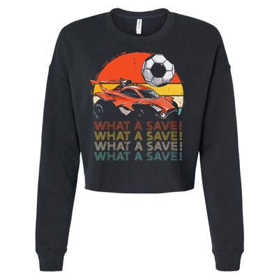 What A Save Vintage Retro Rocket Soccer Car Cropped Pullover Crew