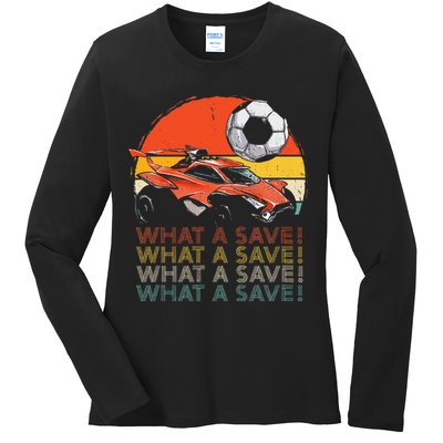 What A Save Vintage Retro Rocket Soccer Car Ladies Long Sleeve Shirt