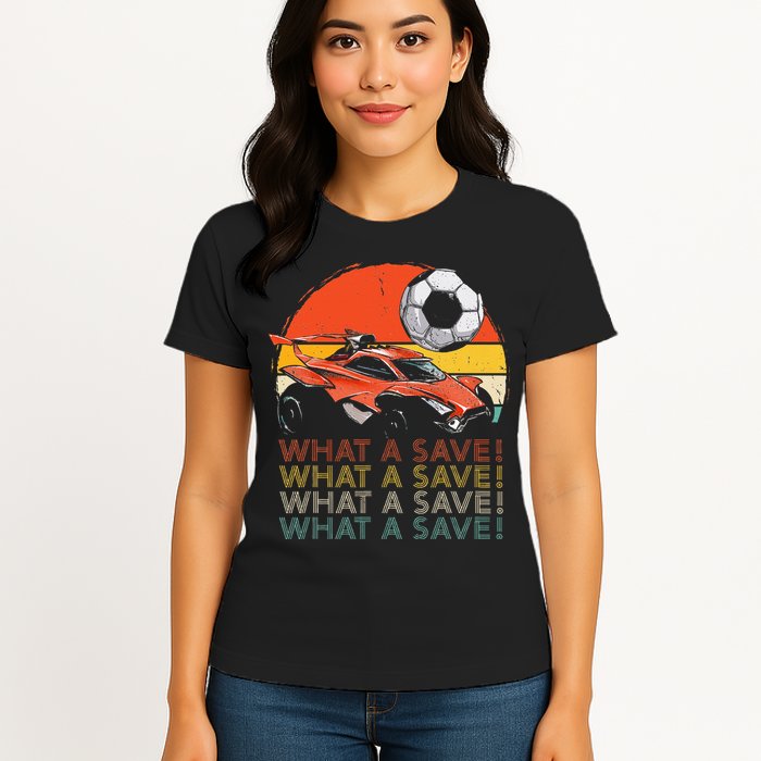 What A Save Vintage Retro Rocket Soccer Car Womens T-Shirt