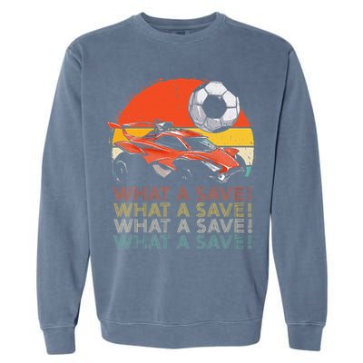 What A Save Vintage Retro Rocket Soccer Car Garment-Dyed Sweatshirt