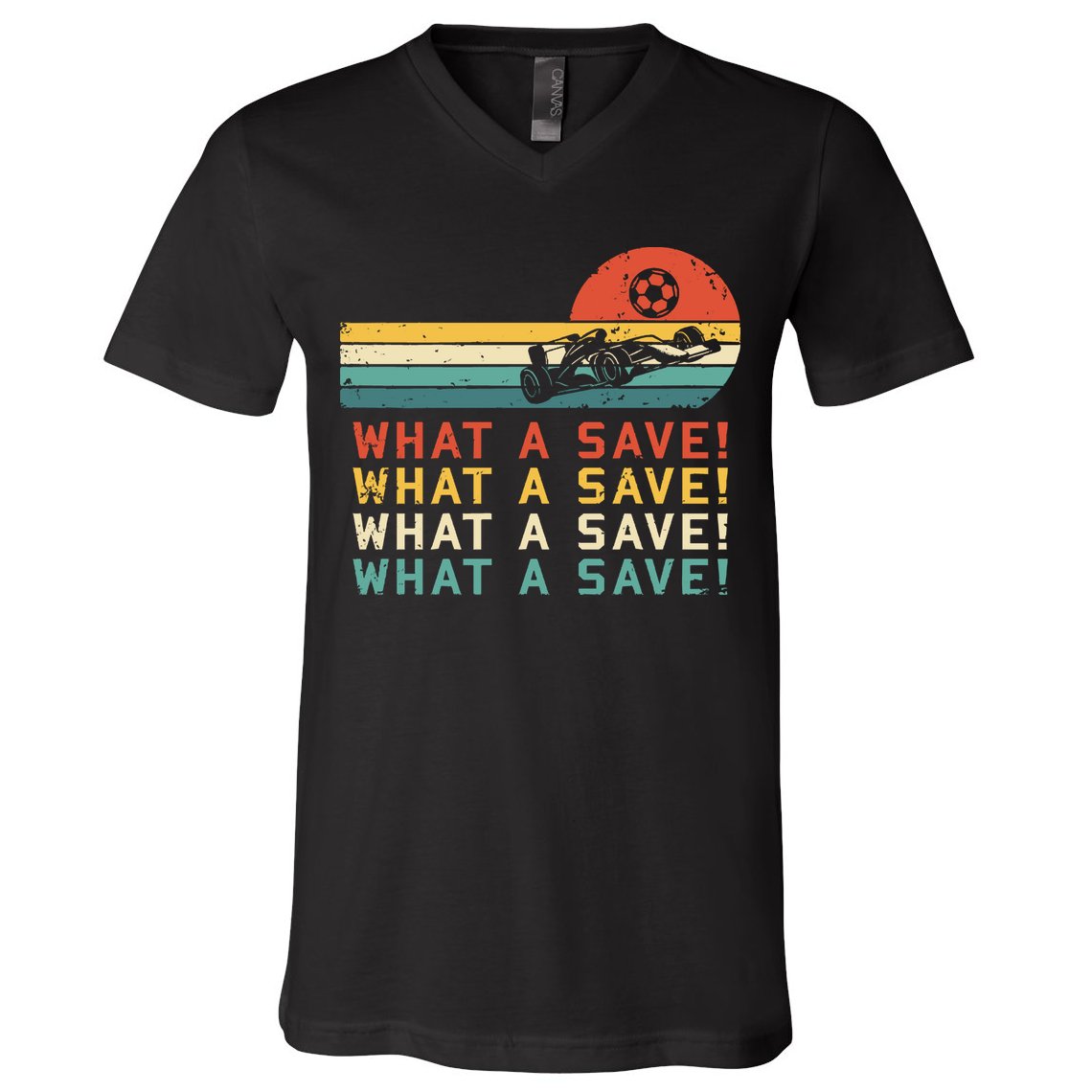 What A Save Vintage Retro Rocket Soccer Car League V-Neck T-Shirt