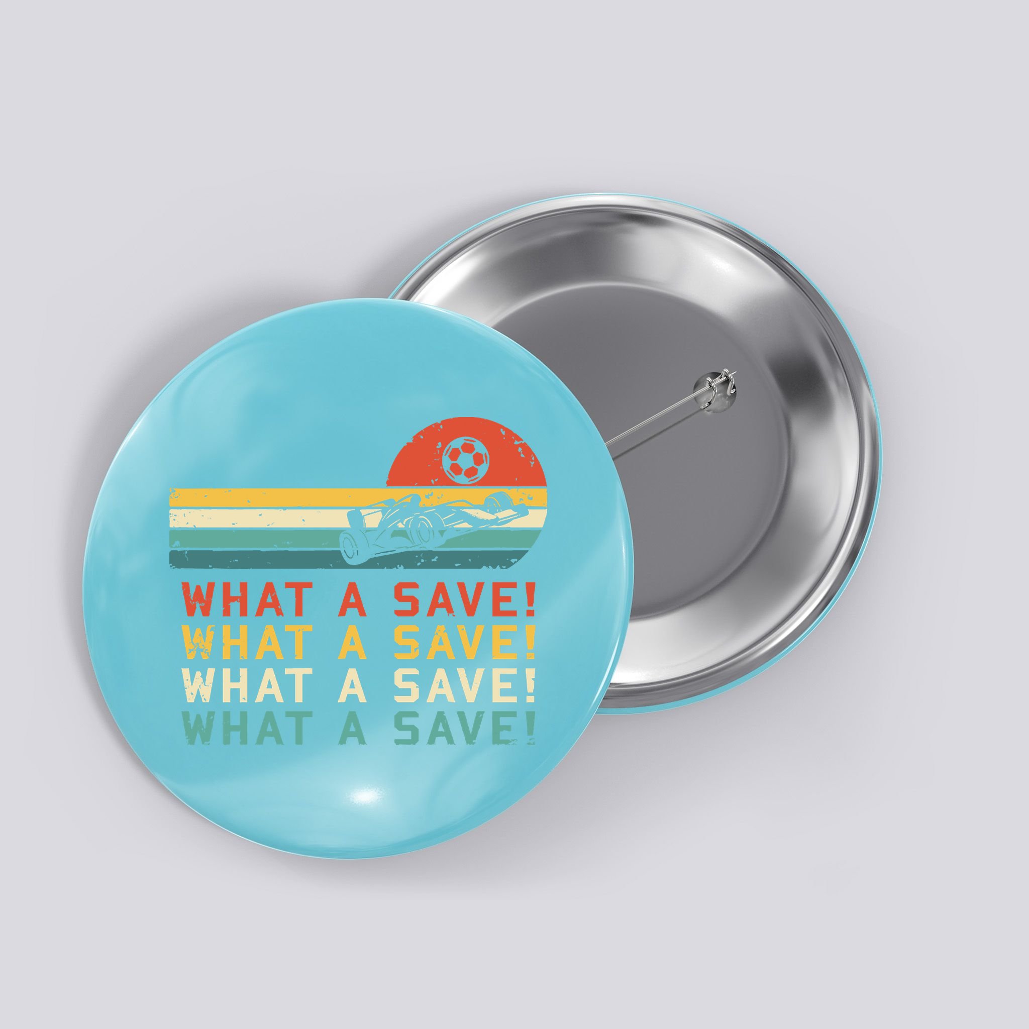 What A Save Vintage Retro Rocket Soccer Car League Button