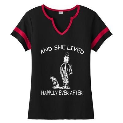 Wo's And She Lived Happily Ever After Funny Horse Dogs Gift Ladies Halftime Notch Neck Tee