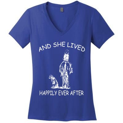 Wo's And She Lived Happily Ever After Funny Horse Dogs Gift Women's V-Neck T-Shirt